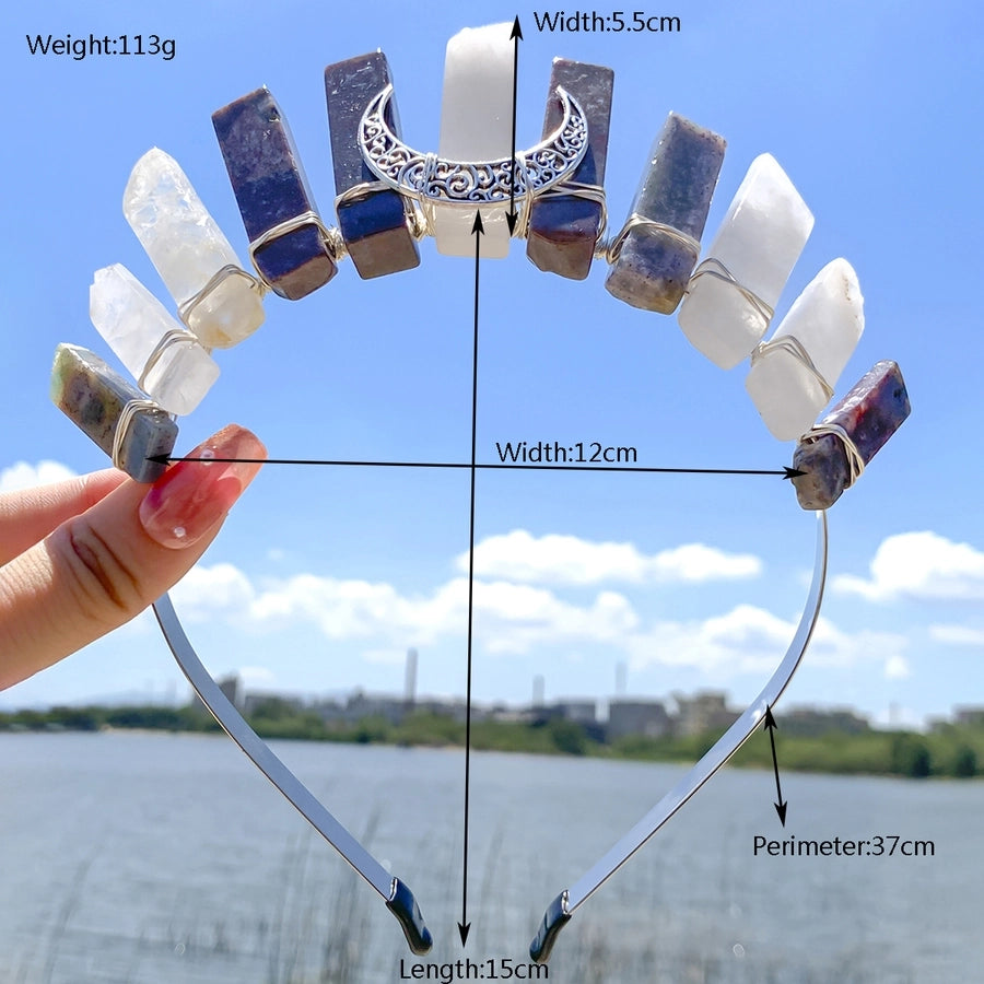 Women's Elegant Luxurious Bridal Moon Alloy Inlay Natural Stone Hair Band