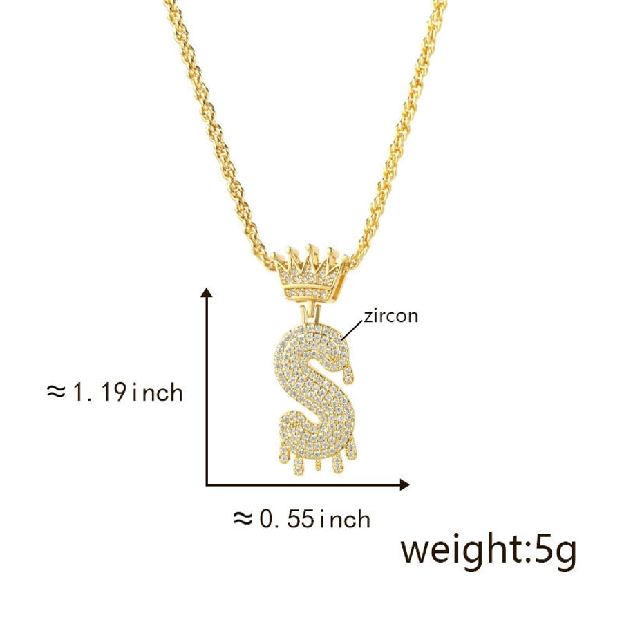 Copper Hemp flowers chain 18K Gold Plated Letter Zirconia Pendant Necklace