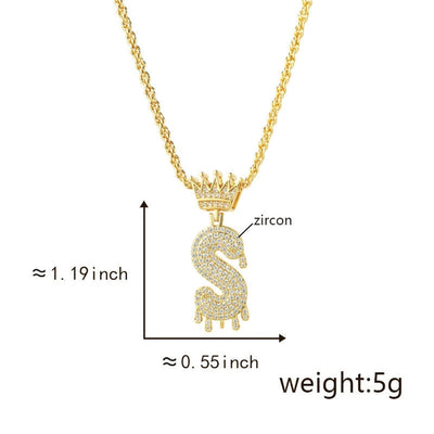 Copper Hemp flowers chain 18K Gold Plated Letter Zirconia Pendant Necklace
