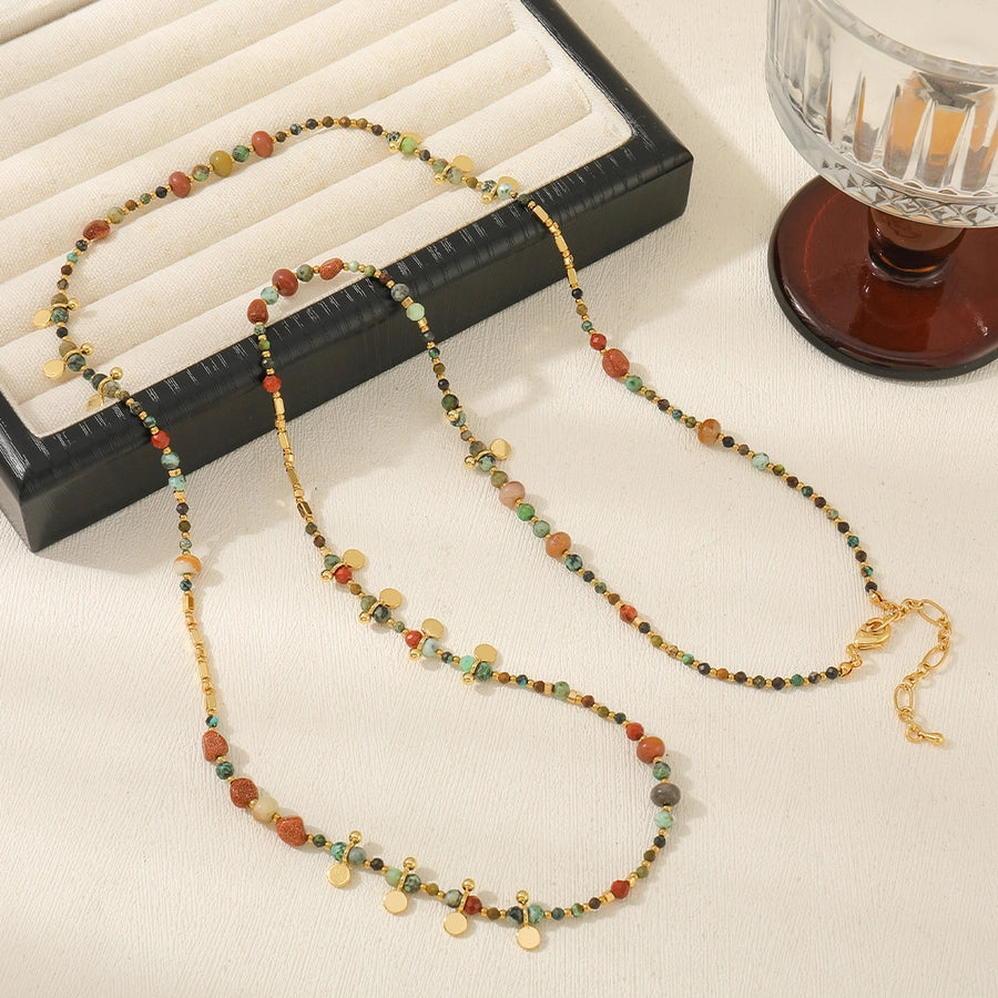 Casual Cute Commute Irregular natural stone Copper Beaded Chain Necklace In Bulk