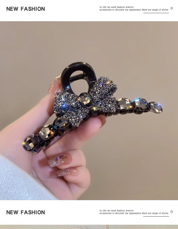 Full diamond bow large hair clip high-grade updo hairpin female back spoon  New elegant clip headdress