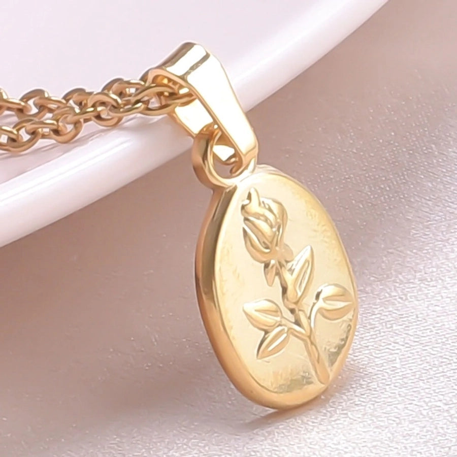 Jewelry Basic Modern Style Classic Style Flower 304 Stainless Steel 18K Gold Plated Plating Pendant Necklace