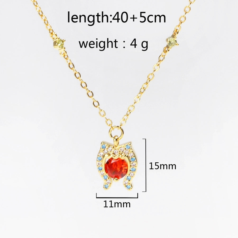 Copper cable chain Inlay Geometric Zircon Pendant Necklace