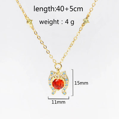 Copper cable chain Inlay Geometric Zircon Pendant Necklace