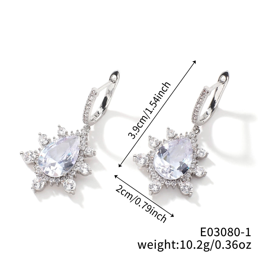 1 Pair Elegant Shiny Korean Style Geometric Water Droplets Flower Inlay Copper Glass Zircon K Gold Plated Rhodium Plated Ear clip