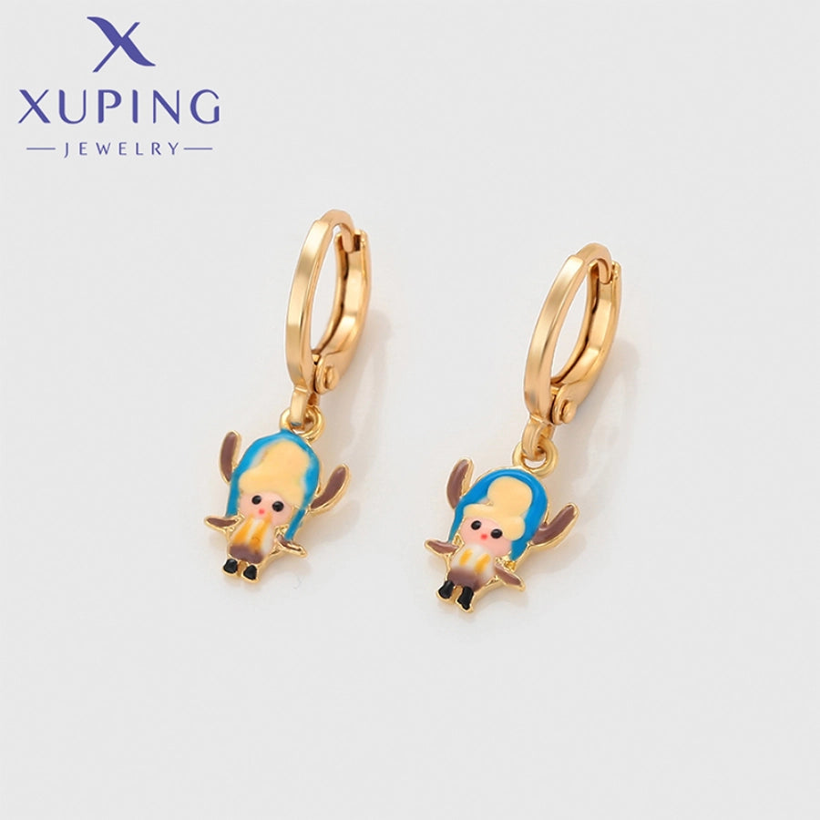 1 Pair Cute XUPING Sweet Cartoon Character Enamel Copper 18K Gold Plated Drop Earrings