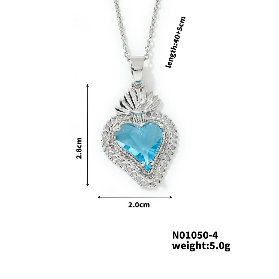 304 Stainless Steel Copper K Gold Plated Three-dimensional Inlay Heart Shape Strawberry Glass Pendant Necklace