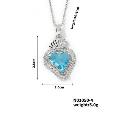 304 Stainless Steel Copper K Gold Plated Three-dimensional Inlay Heart Shape Strawberry Glass Pendant Necklace