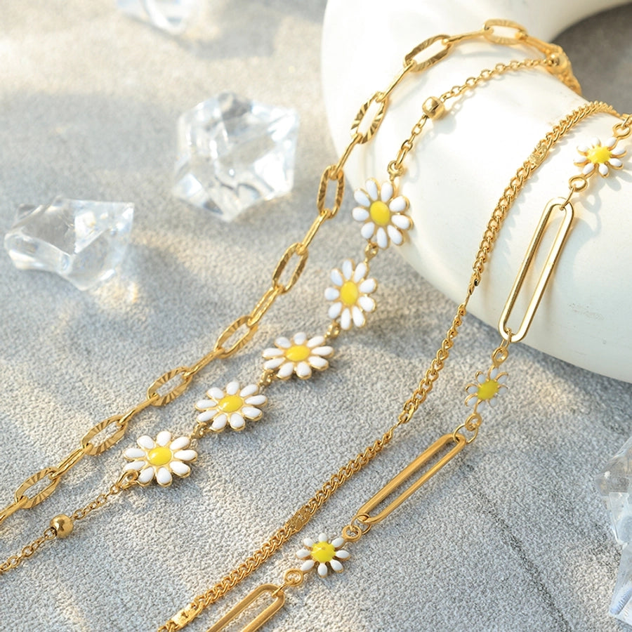Elegant Sweet Simple Style Flower 304 Stainless Steel 14K Gold Plated Bracelets In Bulk