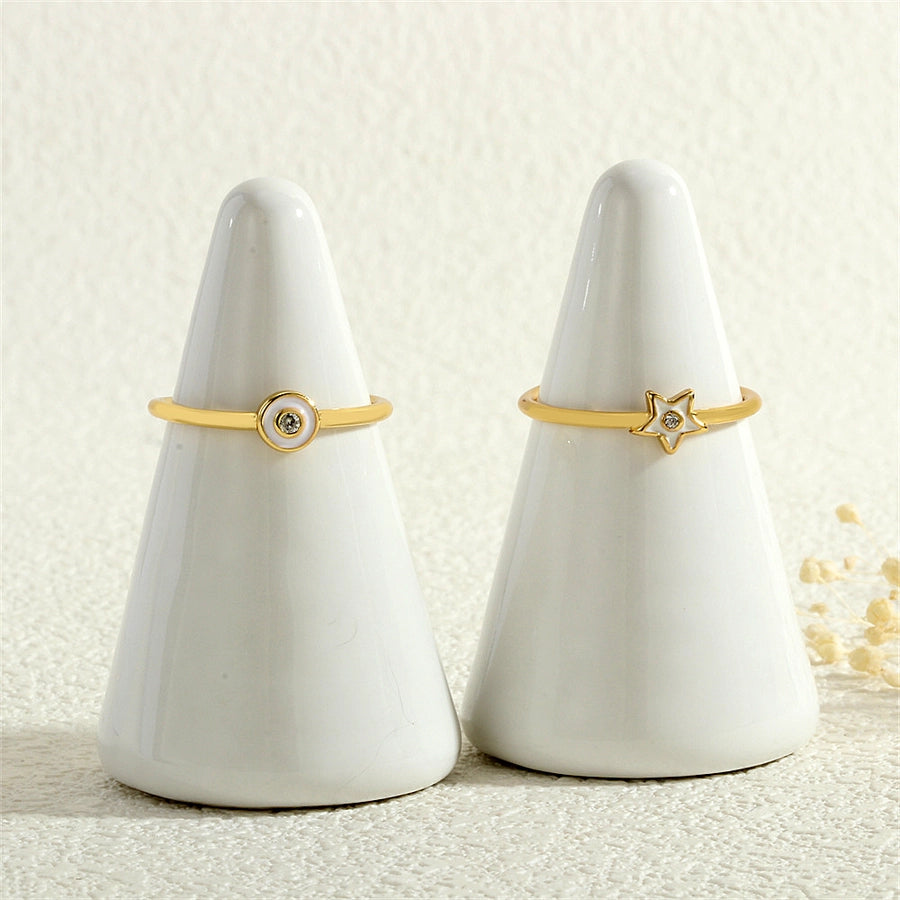 Copper Inlay Geometric Round Zircon Open Rings