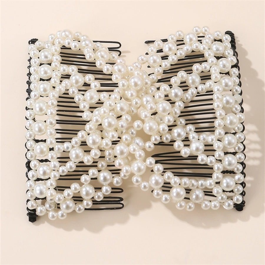 Women's Simple Style Solid Color Plastic Resin Beaded Insert comb