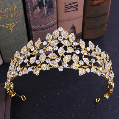 simple style leaf alloy inlay rhinestones crown 1 piece