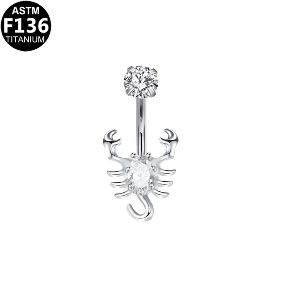 1 Piece Belly Rings Glam Shiny Butterfly Pure Titanium Aluminium Alloy Zircon 14K Gold Plated White Gold Plated