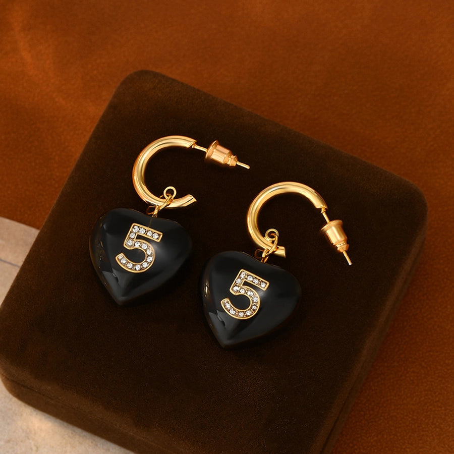 1 Pair Elegant Simple Style Heart Shape Eye Bee Inlay Copper Freshwater Pearl Zircon 18K Gold Plated Drop Earrings