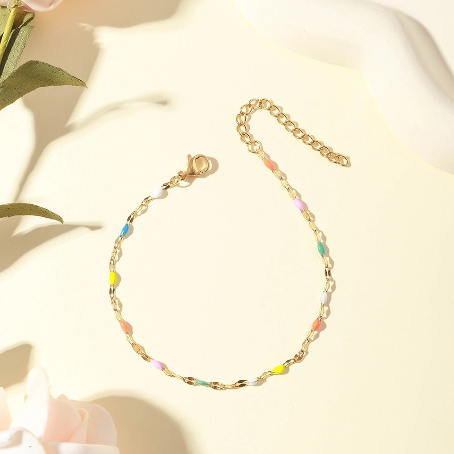 Jewelry Pastoral Simple Style Geometric 304 Stainless Steel Enamel Bracelets Anklet