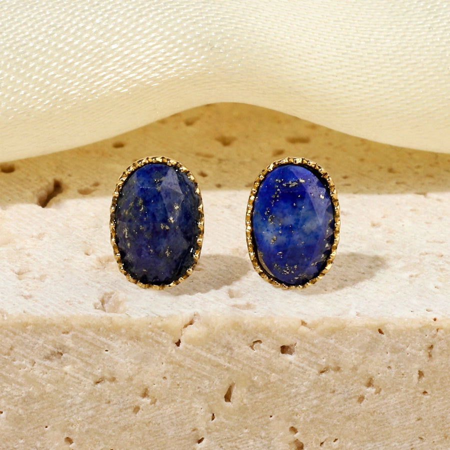 One Pack and Two Pairs Retro French Style Geometric Plating Titanium Steel Natural Stone 14K Gold Plated Ear Studs