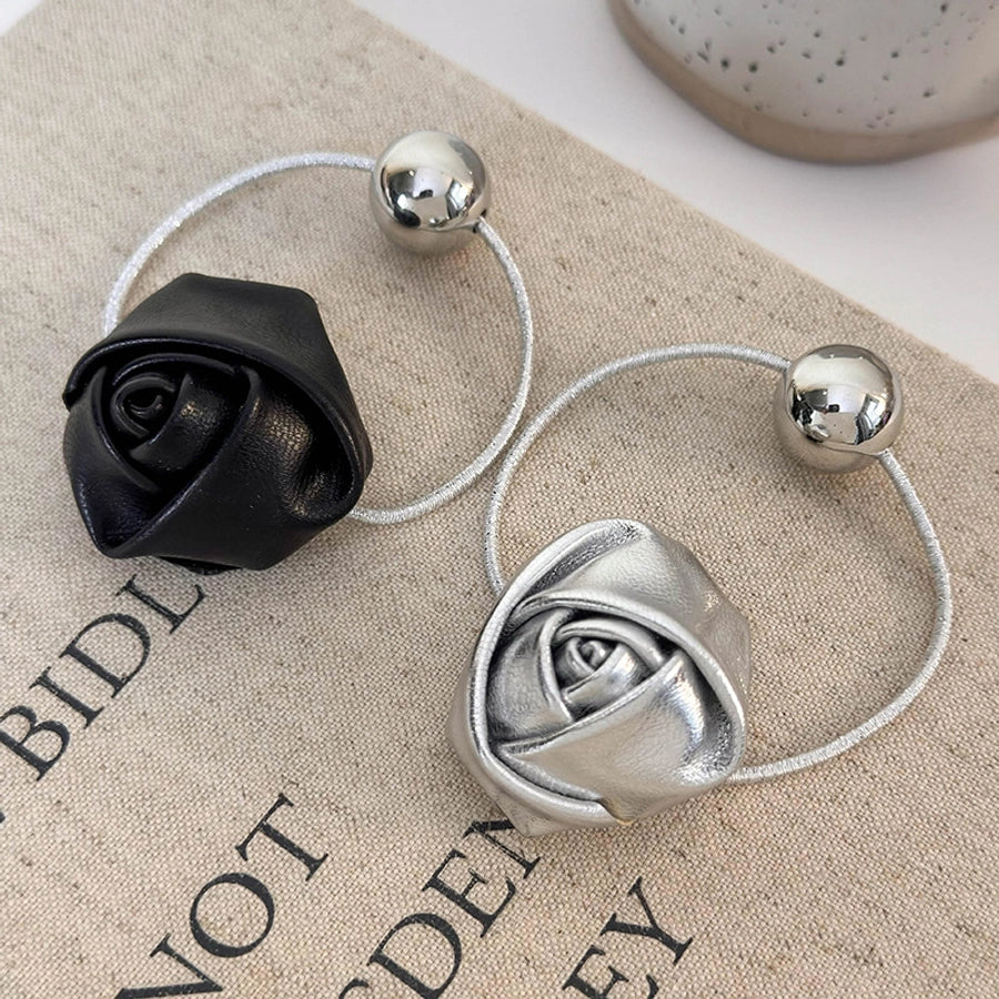 Women's Elegant Classic Style Artistic Flower Leather Hair Tie