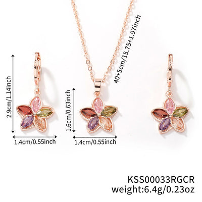 Copper K Gold Plated Inlay Water Droplets Flower Glass Jewelry Set