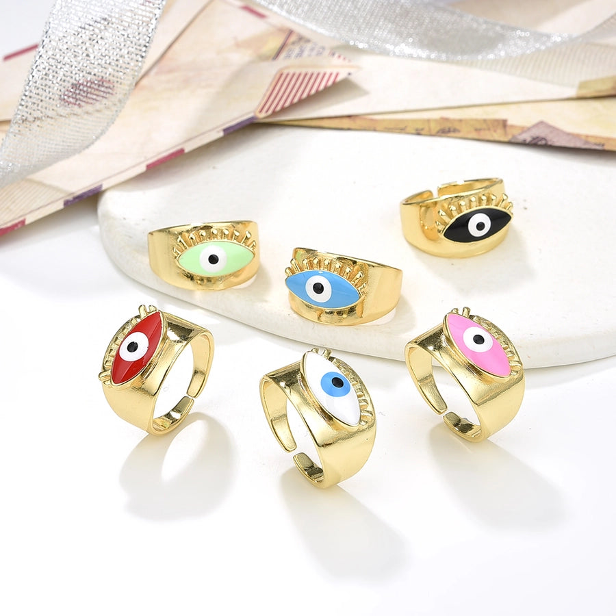 Copper Plating 18K Color Retaining Glossy Dripping Oval Eye Wide Open Ring