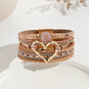 elegant classic style heart shape pu leather inlay rhinestones women's bracelets