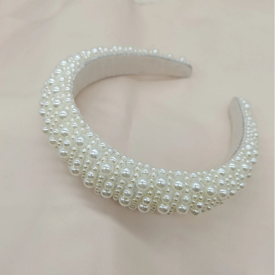 Women's Lady Geometric Artificial Pearl Cloth Rhinestone Hair Band