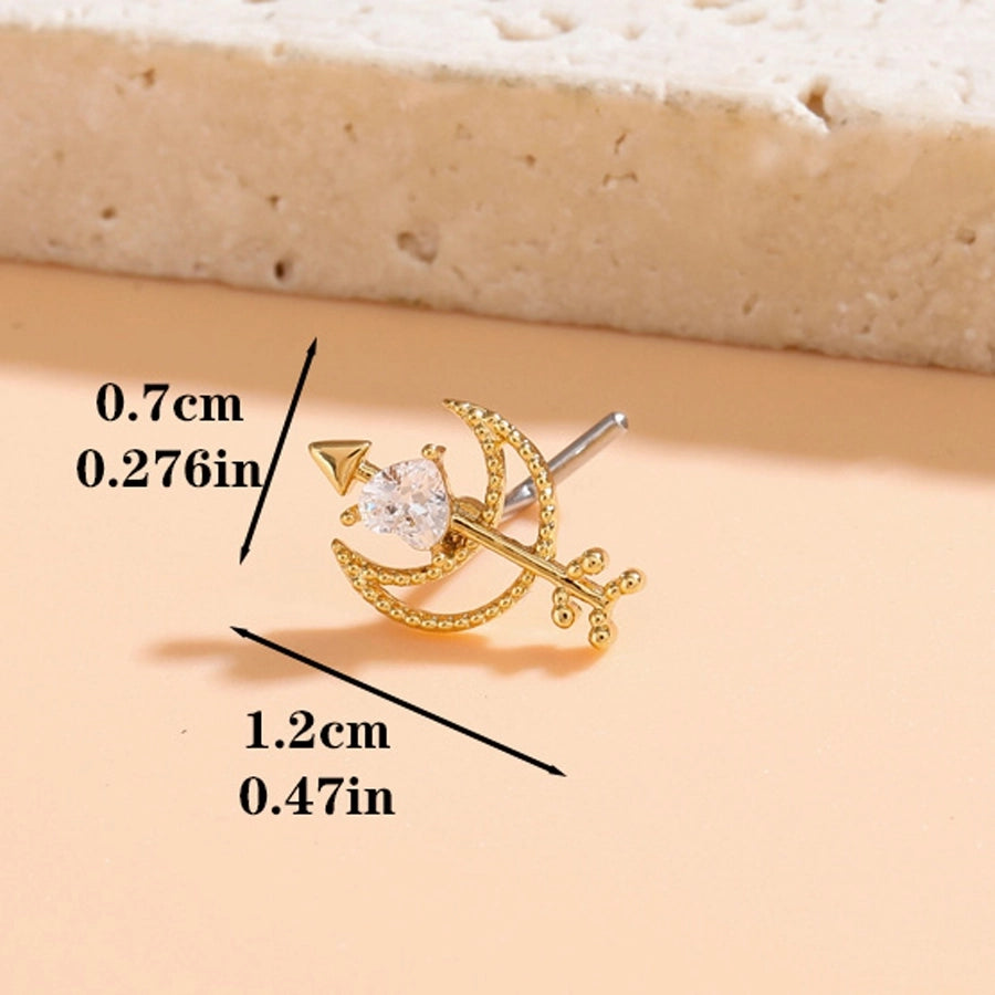 1 Piece Nose Rings & Studs Classic Style Cross Butterfly Copper Polishing Plating Zircon 18K Gold Plated Nose Rings & Studs