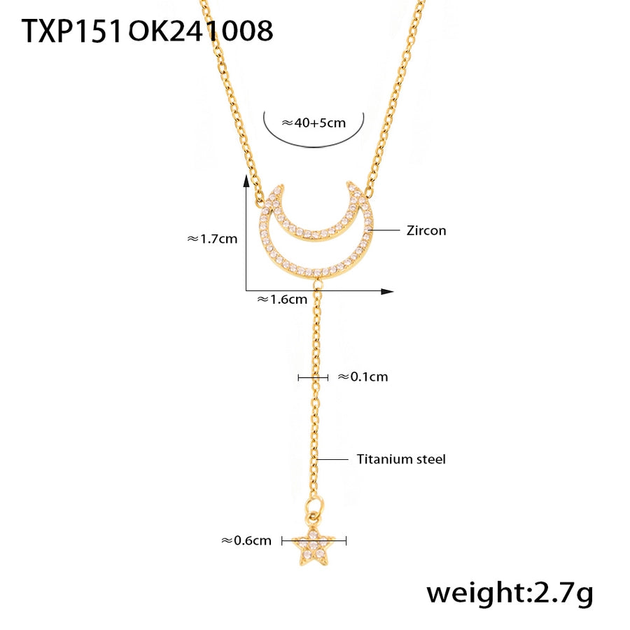 Jewelry Elegant Luxurious Vacation Moon Titanium Steel Rhinestones 18K Gold Plated Plating Jewelry Set