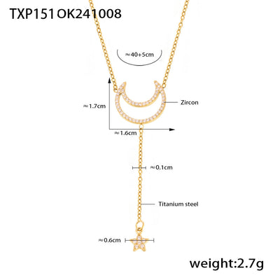 Jewelry Elegant Luxurious Vacation Moon Titanium Steel Rhinestones 18K Gold Plated Plating Jewelry Set