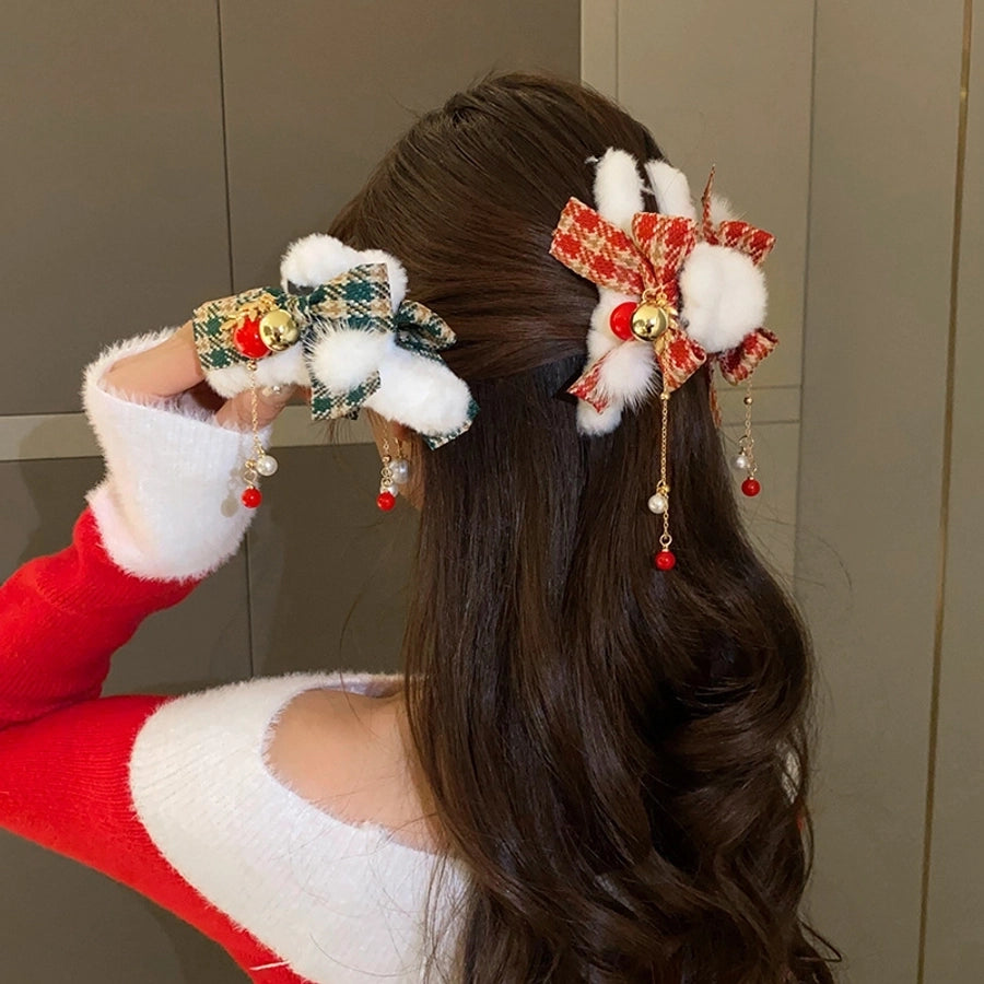 Christmas Casual Simple Style Streetwear Women's Bow Knot Arylic Alloy Hair Claws