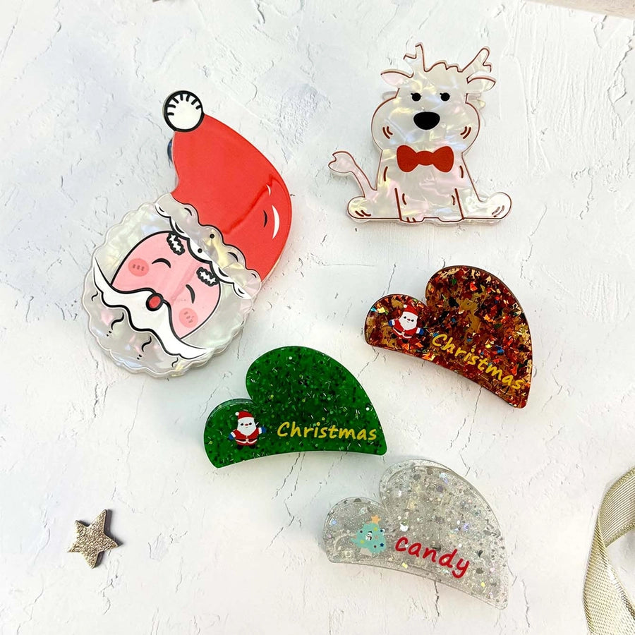 Christmas Cute Simple Style Women's Animal Santa Claus Heart Shape Arylic Hair Claws