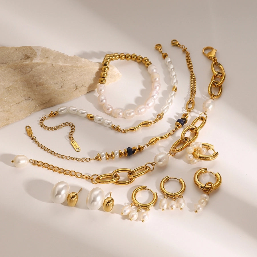 Elegant Geometric Stainless Steel Beaded Chain Bracelets In Bulk