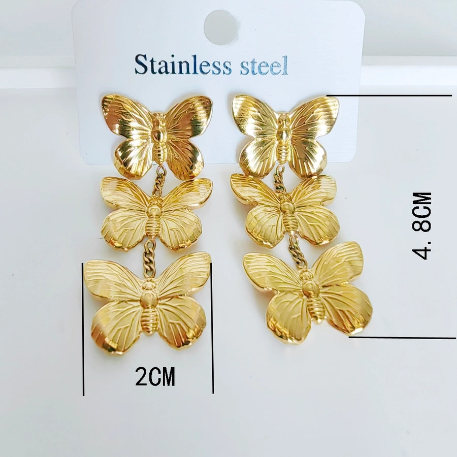 1 Pair Casual Modern Style Simple Style Starfish Butterfly Shell Plating 304 Stainless Steel 18K Gold Plated Drop Earrings