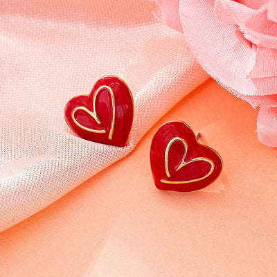1 Set 1 Pair Elegant Sweet Heart Shape Zinc alloy Ear Studs