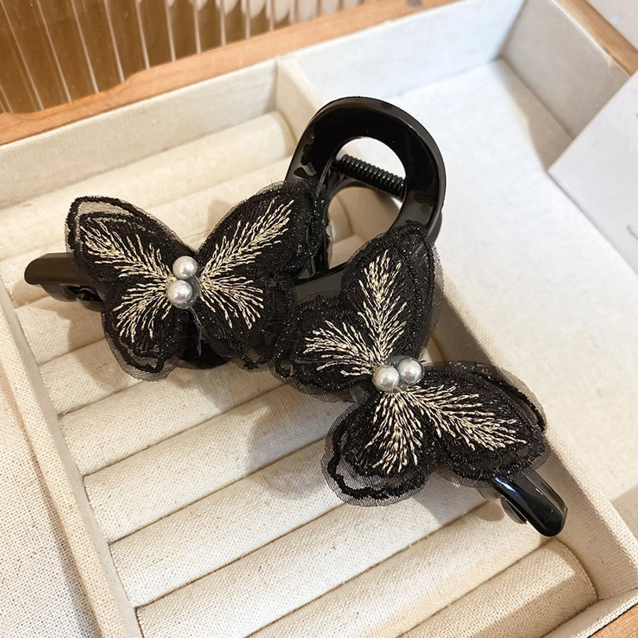 Women's Sweet Simple Style Butterfly Arylic Inlay Imitation Pearl Cloth Hair Clip