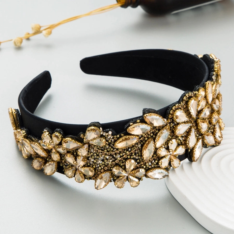 fashion new exaggerated colorful glass drill flower headband retro baroque accessories