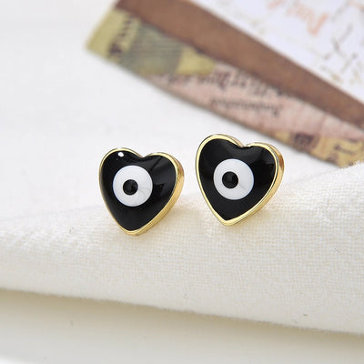 Copper Plating 18K Color-Retaining Dripping Glossy Heart Shape Eye Ear Studs Earrings