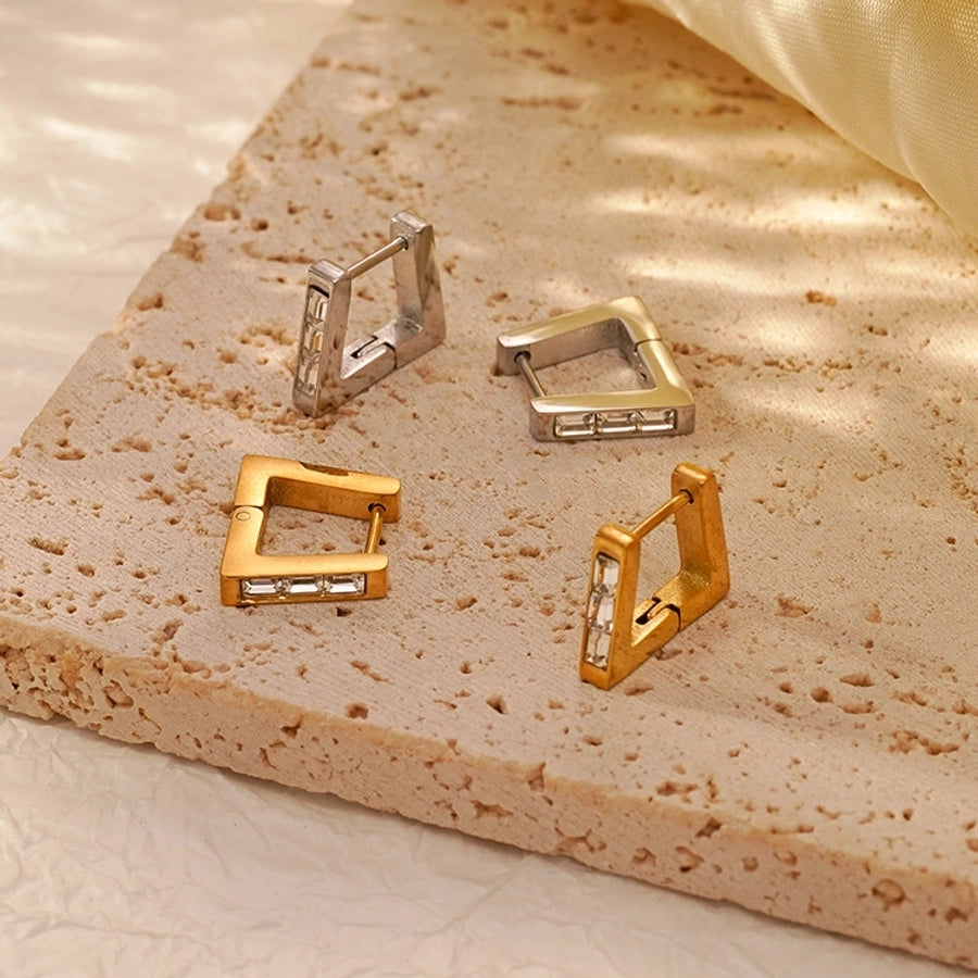 1 Pair Classic Style Geometric Plating Inlay 304 Stainless Steel Zircon 18K Gold Plated Earrings