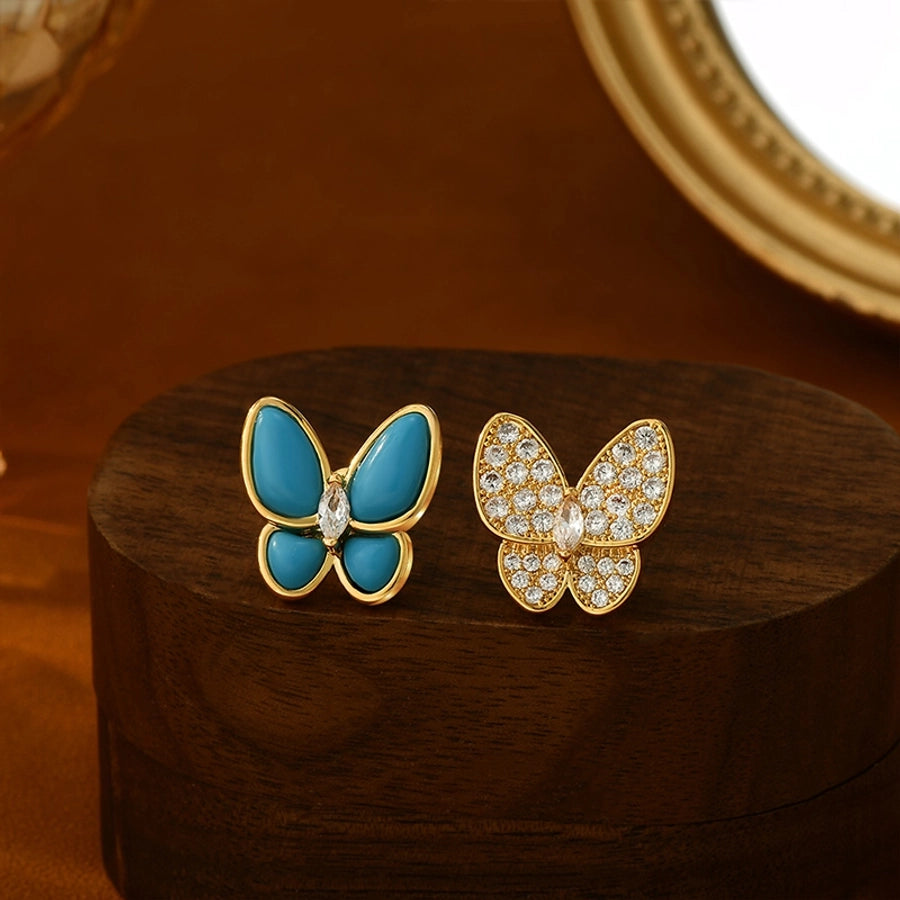 1 Pair Sweet Simple Style Butterfly Inlay Copper Shell Zircon 18K Gold Plated Ear Studs