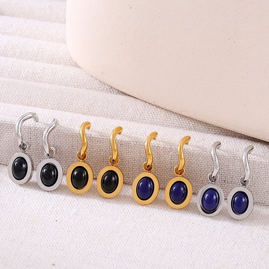 1 Pair Elegant Vacation Geometric Inlay 304 Stainless Steel Agate 18K Gold Plated Drop Earrings