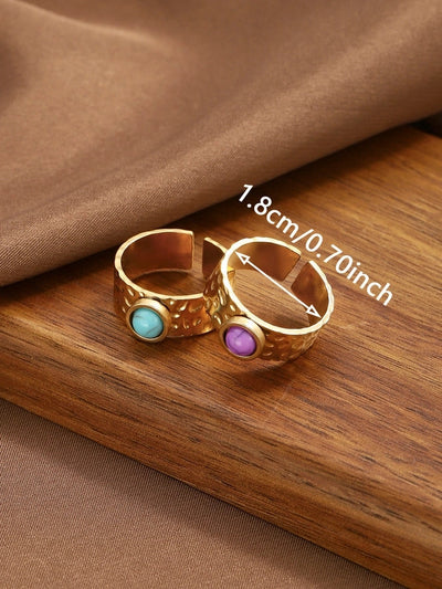 Jewelry Elegant Geometric 304 Stainless Steel Turquoise Open Rings