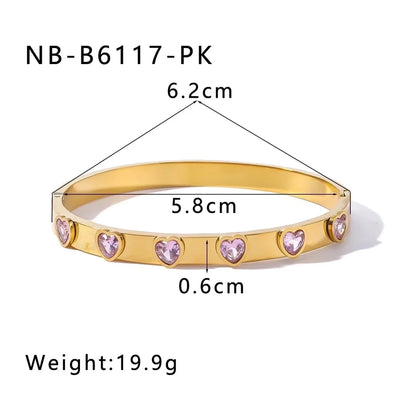 IG Style Shiny Heart Shape 304 Stainless Steel 18K Gold Plated Zircon Bangle In Bulk