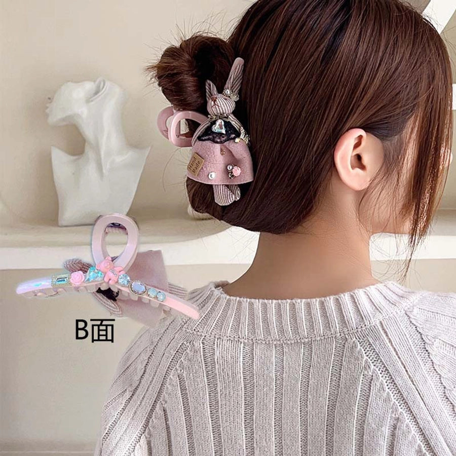 princess cute rabbit plastic cloth inlay rhinestones hair claws