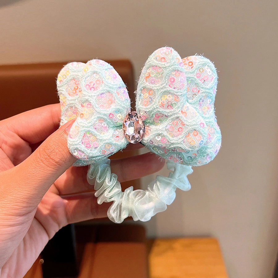 sweet bow knot cloth inlay rhinestones hair tie