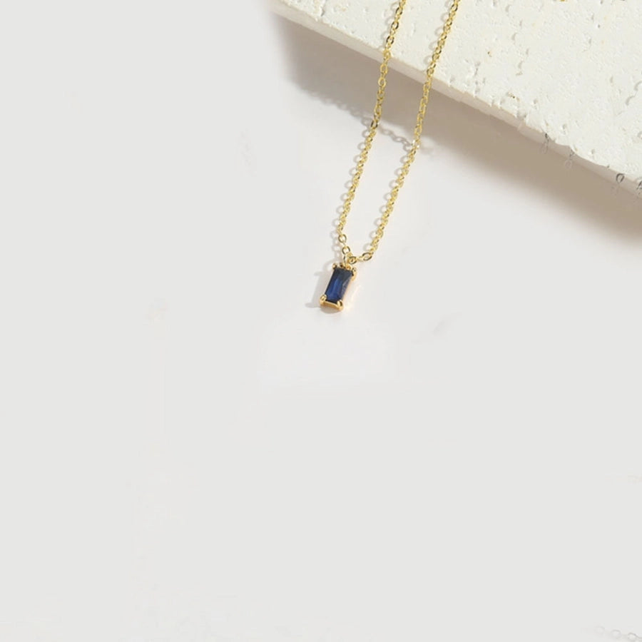 Copper 14K Gold Plated Inlay Rectangle Zircon Pendant Necklace