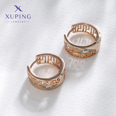 1 Pair XUPING Simple Style Circle Plating Inlay Copper Artificial Gemstones 18K Gold Plated Earrings