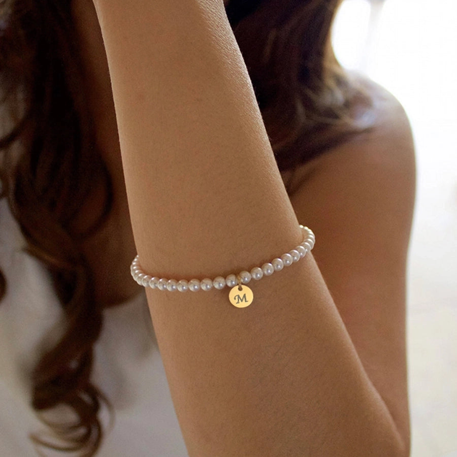 Elegant Simple Style Classic Style Letter 304 Stainless Steel Artificial Pearl Bracelets In Bulk