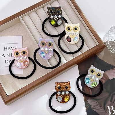 Women's Cute Owl Acetic acid sheets Inlay Rhinestones Rubber Band