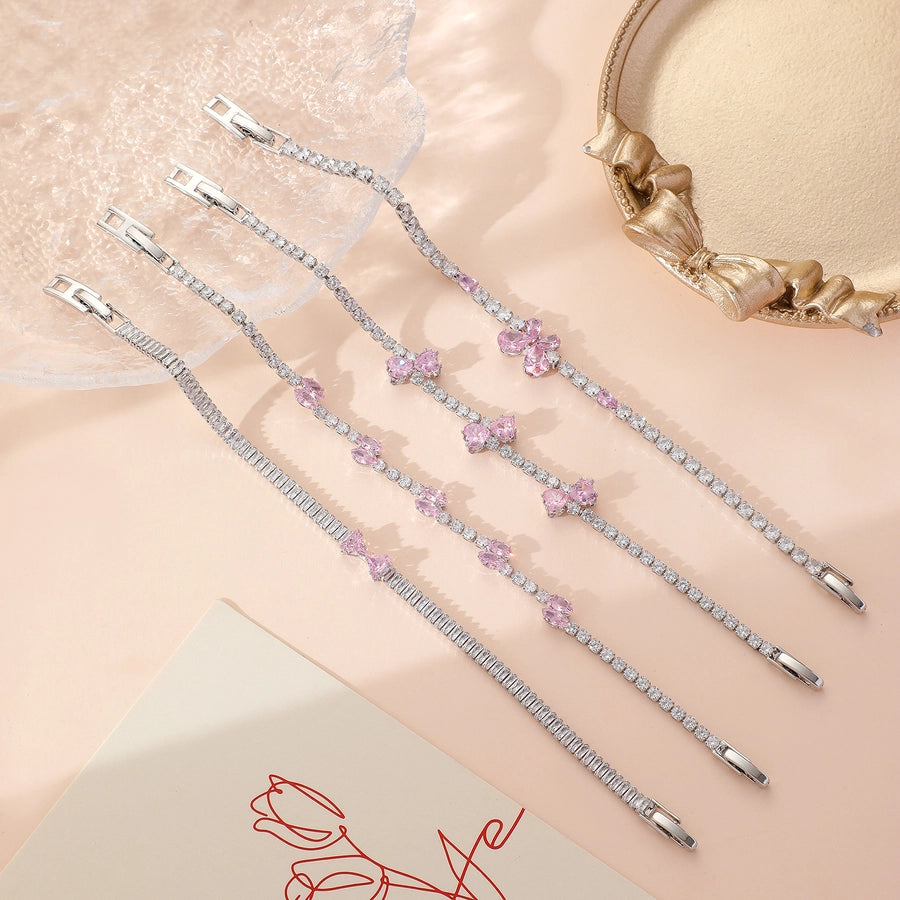 Copper Plating Inlay Heart Shape Bow Knot Zircon Bracelets