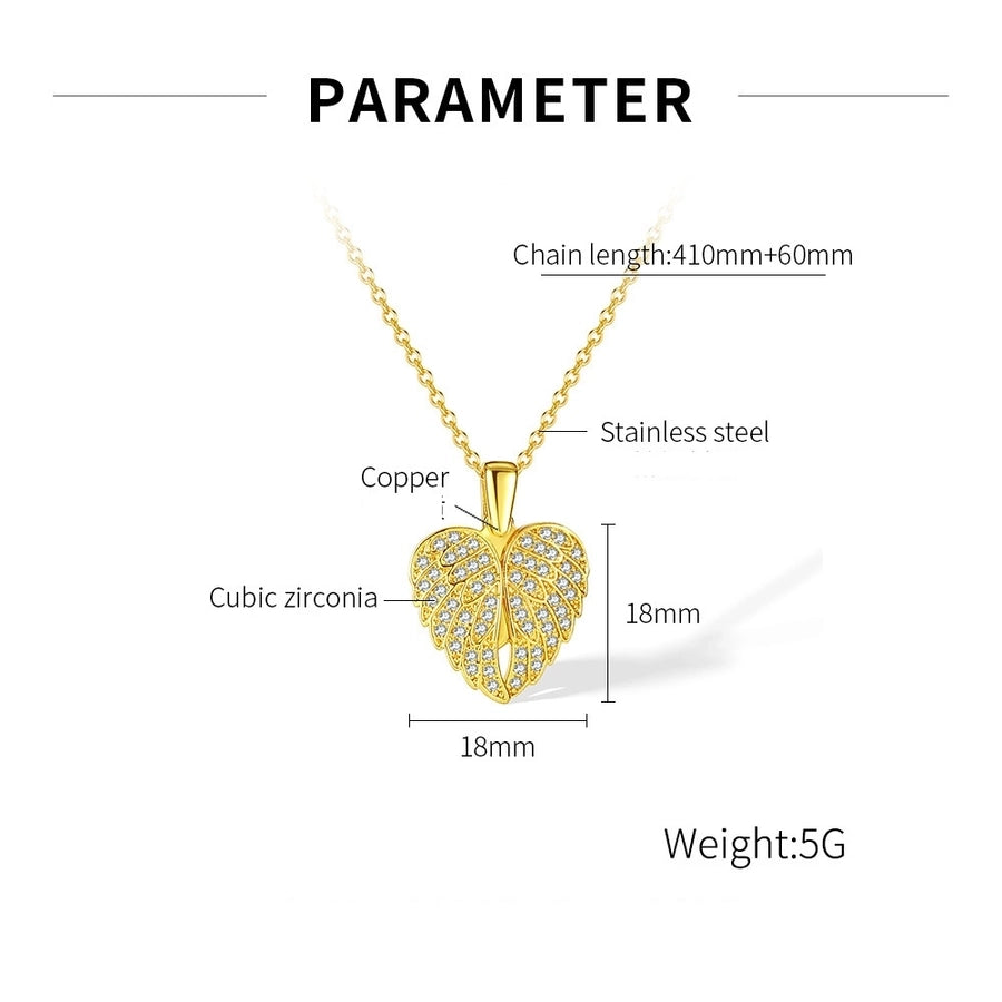 Jewelry Casual Elegant Heart Shape Wings 304 Stainless Steel Copper Zircon Pendant Necklace