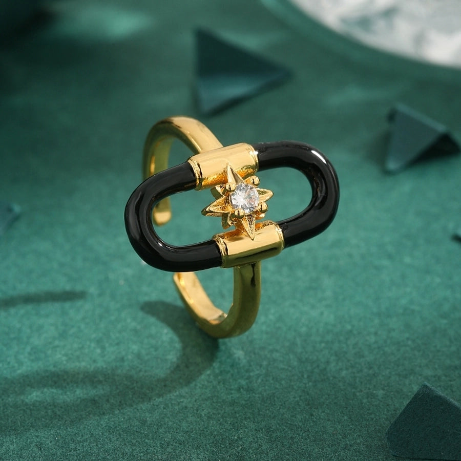 Jewelry Vintage Style Geometric Copper Zirconia 18K Gold Plated Open Rings